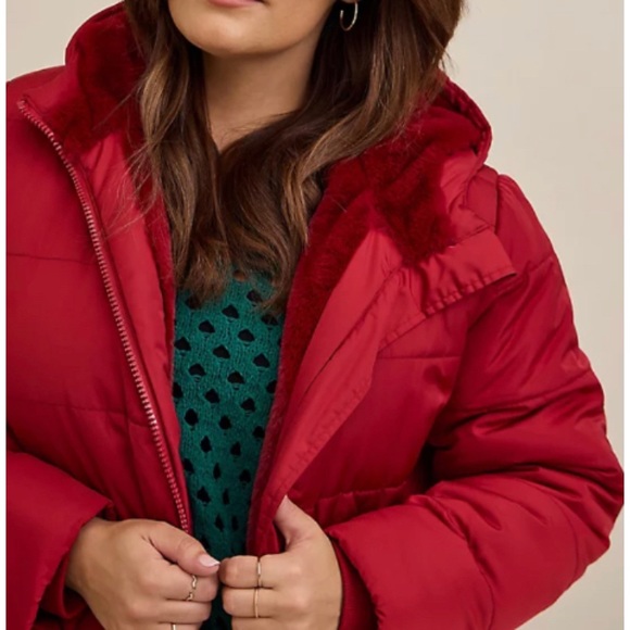🆕 Red Fit & Flare Cinch Puffer Jacket Coat 2 2X 18 20 NWT Torrid New! - Picture 4 of 6